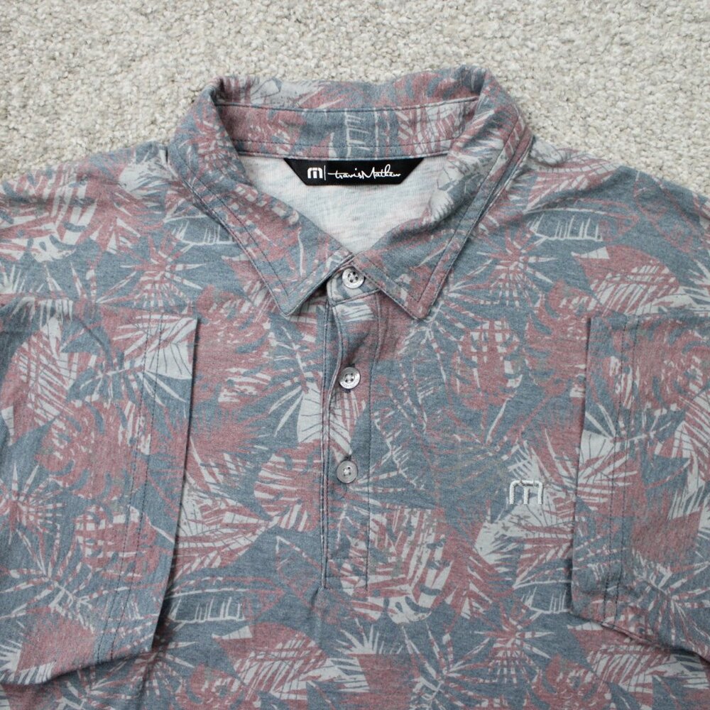 Travis Mathew Polo Shirt Mens Large Red/Blue Floral Pima Cotton/Polyester S/S